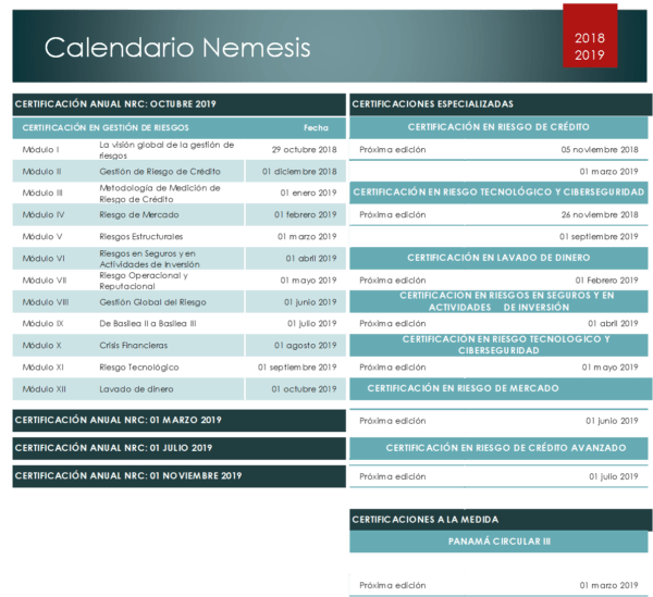 Calendario Nemesis 2019